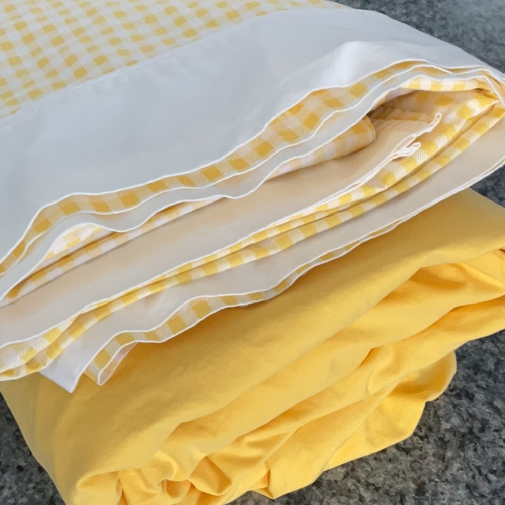 The Company Store Yellow and White Gingham-Trim Bedding Set